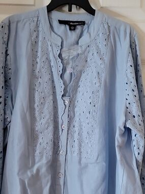 Denim 24/7 Light Blue Eyelet Button-Front Top